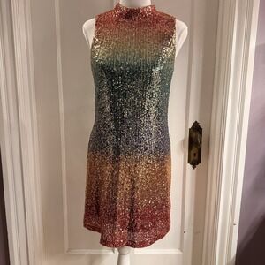 Girl's Zunie Kids' Gradient Sequin Shift Dress In Gold/ Multi Size 14